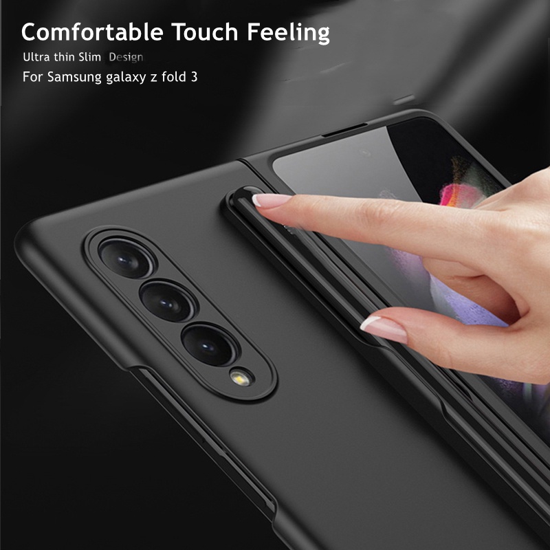 Casing Hard Case Bahan Matte Tipis Dengan Holder Pen Untuk Handphone Samsung Galaxy Z Fold 3