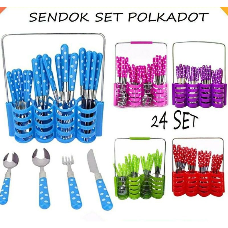 Sendok Set Polkadot (pisau+sendok+garpu)