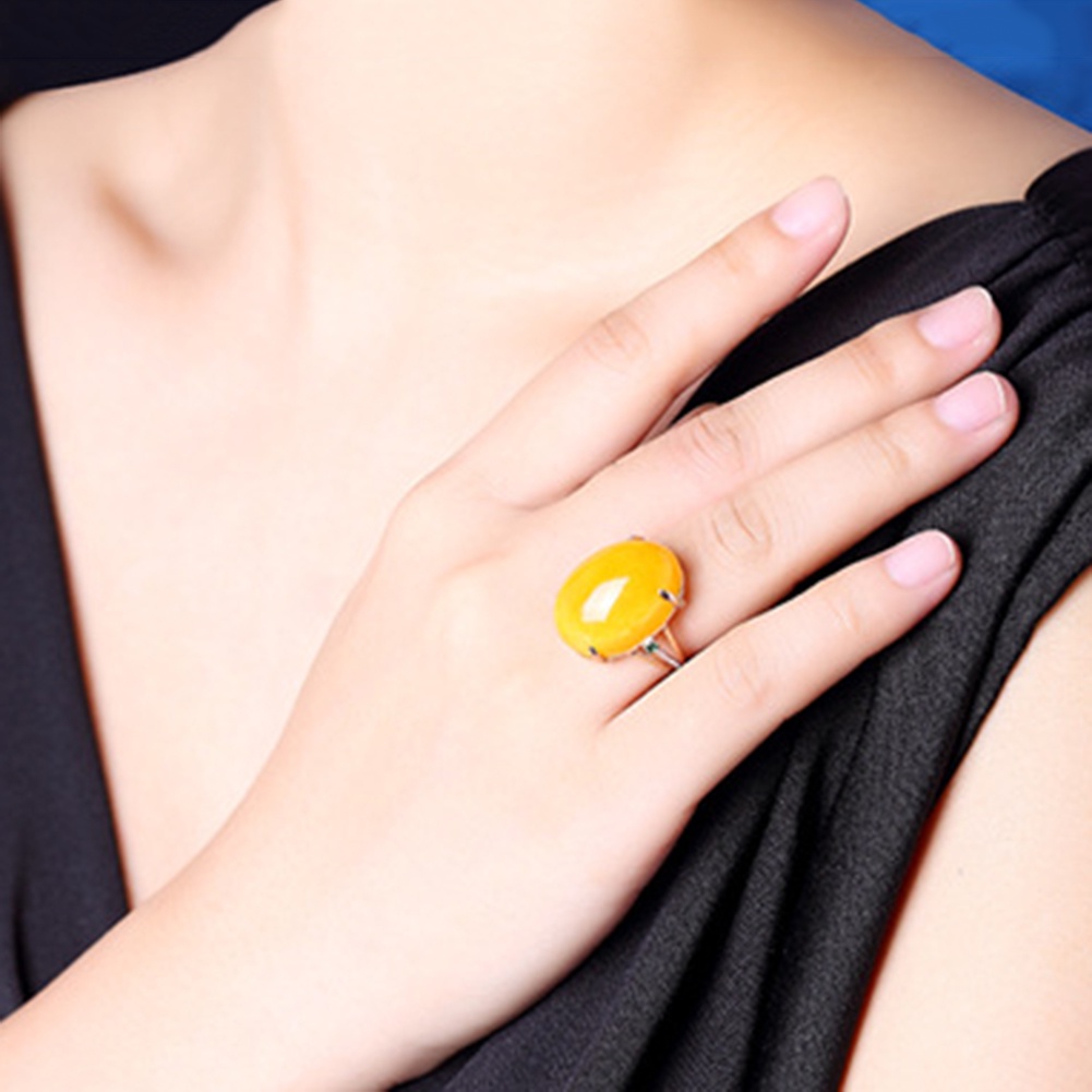 Hu Hu Hu Hu Hu Alat Bantu Pasang Kacamata♡ Cincin Wanita Model Terbuka Hias Batu Amber Imitasi Bentuk Oval Gaya Vintage Untuk Pernikahan / Hadiah