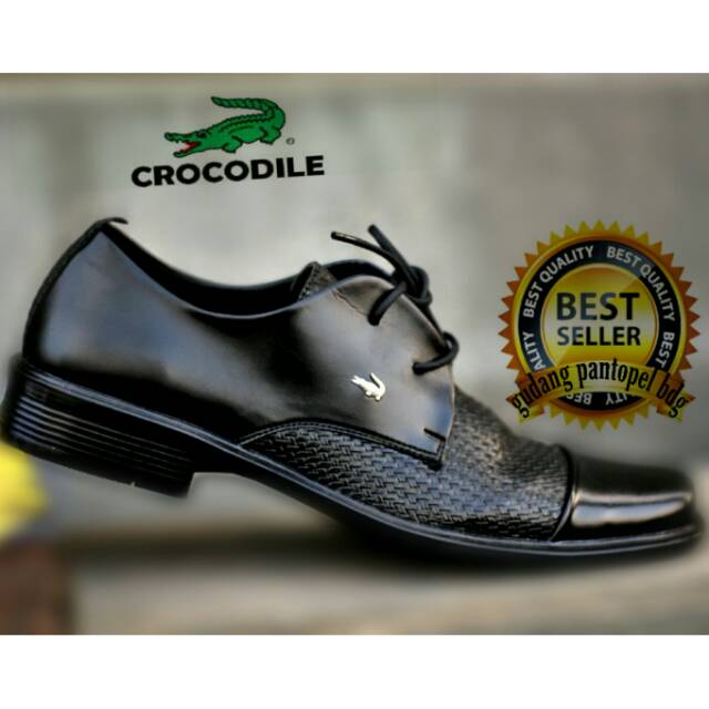 Top Seller☆ Sepatu Pantofel Kulit Crocodile Pria Murah Pendek Formal Kerja Kantor Hitam