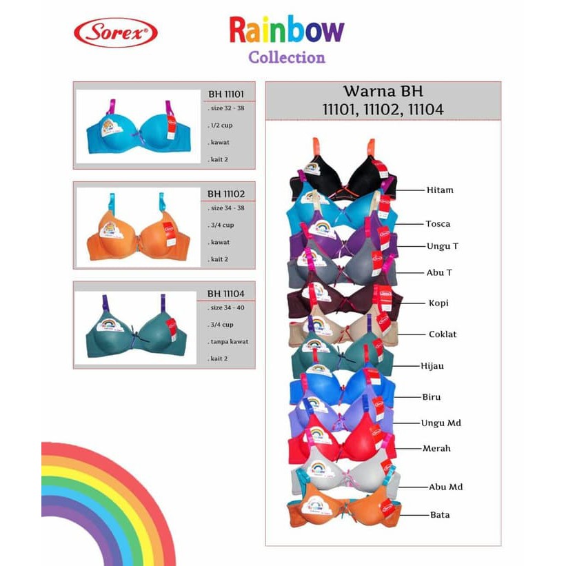 ready bh bra sorex rainbow pakaian dalam wanita underwear abu 34
