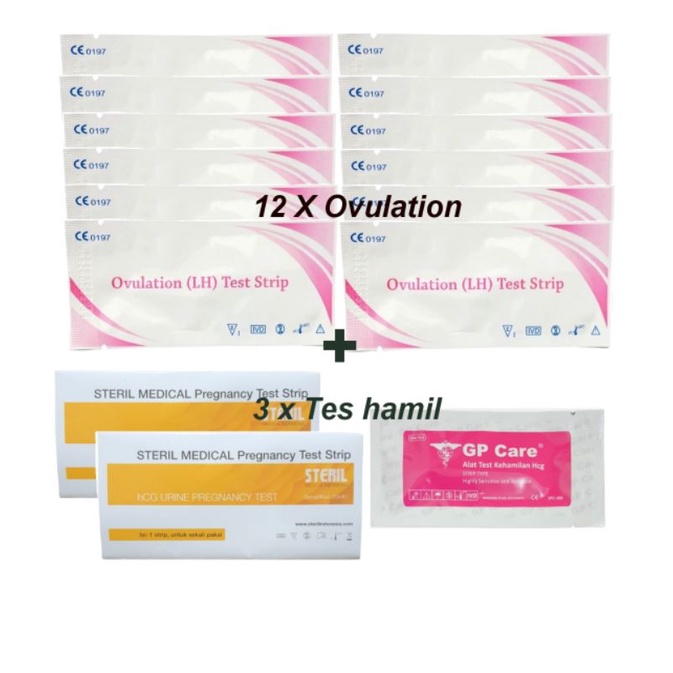 Paket 12 X ovulation + 3 Tes hamil Ovulation test / 12 LH + 2 TP +1 GP care pink