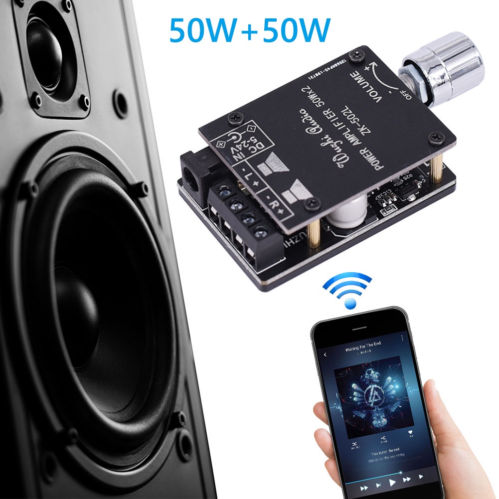 Zk-502L Papan Power Amplifier Audio Digital Wireless Bluetooth 5.0 Dc 5-24v 50wx2 Bluetooth Amp Amplificador