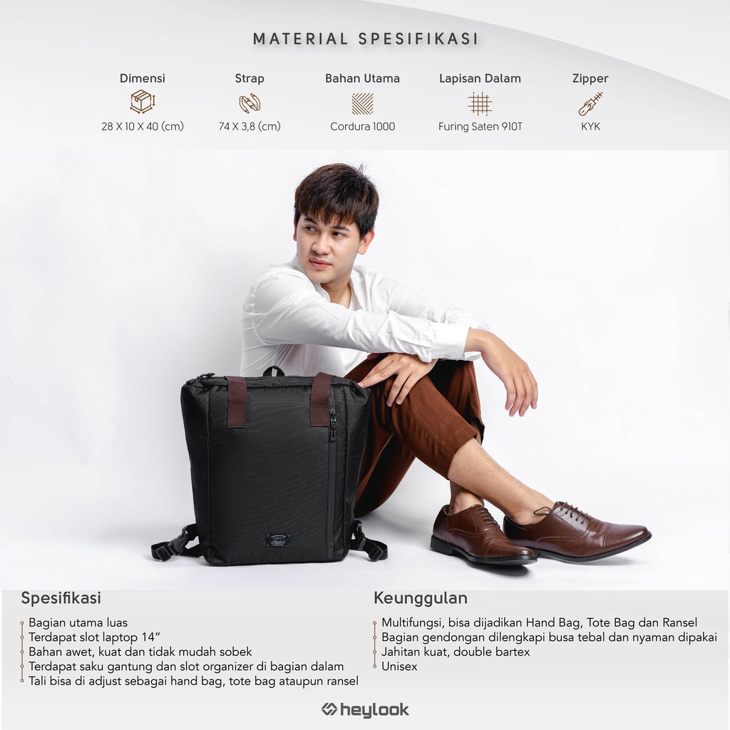 HEYLOOK Project - Tote Bag RAIZE Tas Ransel Laptop Tas Multifungsi Pria Tas Jinjing Pria Wanita Kuliah