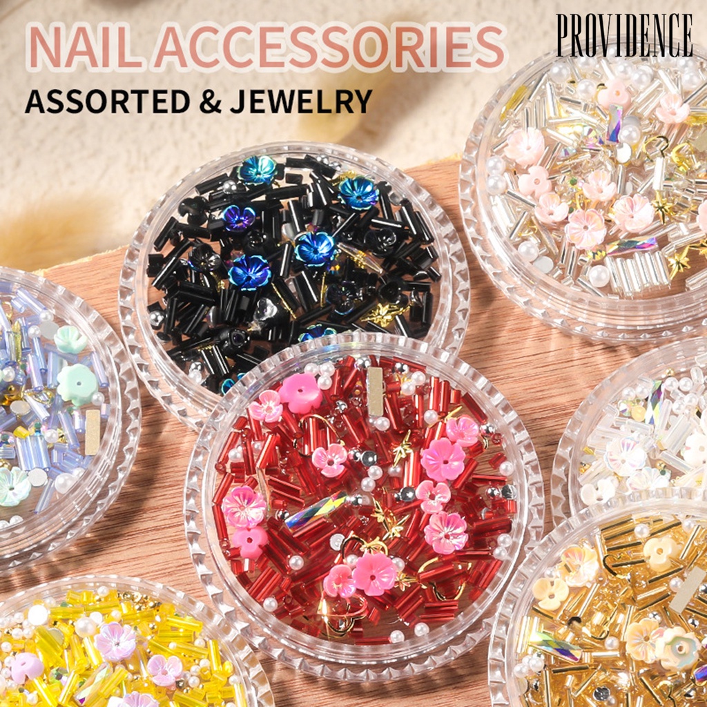 1 Kotak Ornamen Kuku 3d Bentuk Bunga Warna-Warni Aksen Berlian Imitasi Untuk Wanita