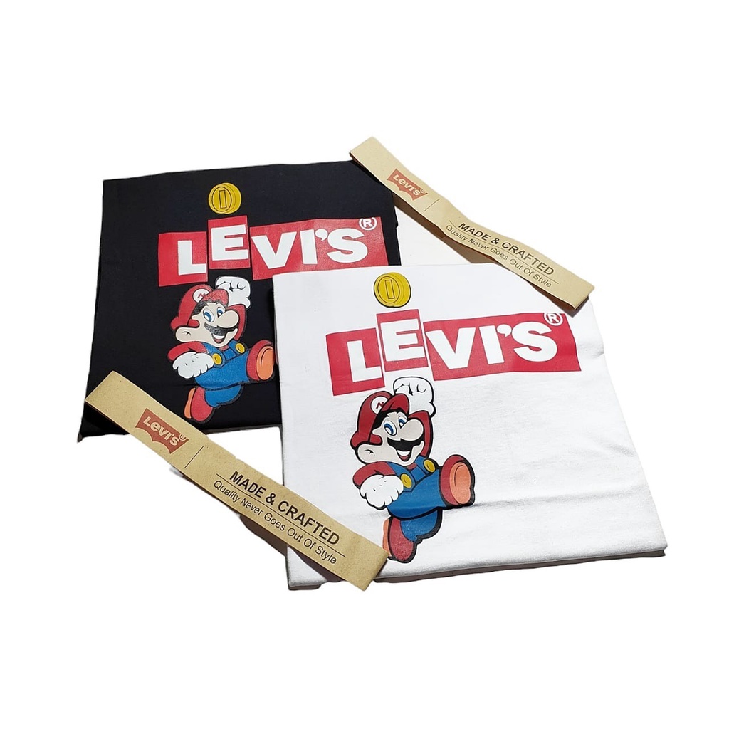Baju Kaos Pria Branded Leviz Mario Bross Premium Putih Murah