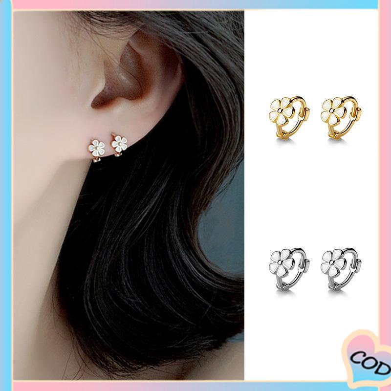 COD❤️ S925 Silver Retro Daisy Earrings Anting Hoop Sederhana Desain Niche Gesper Telinga-A.one