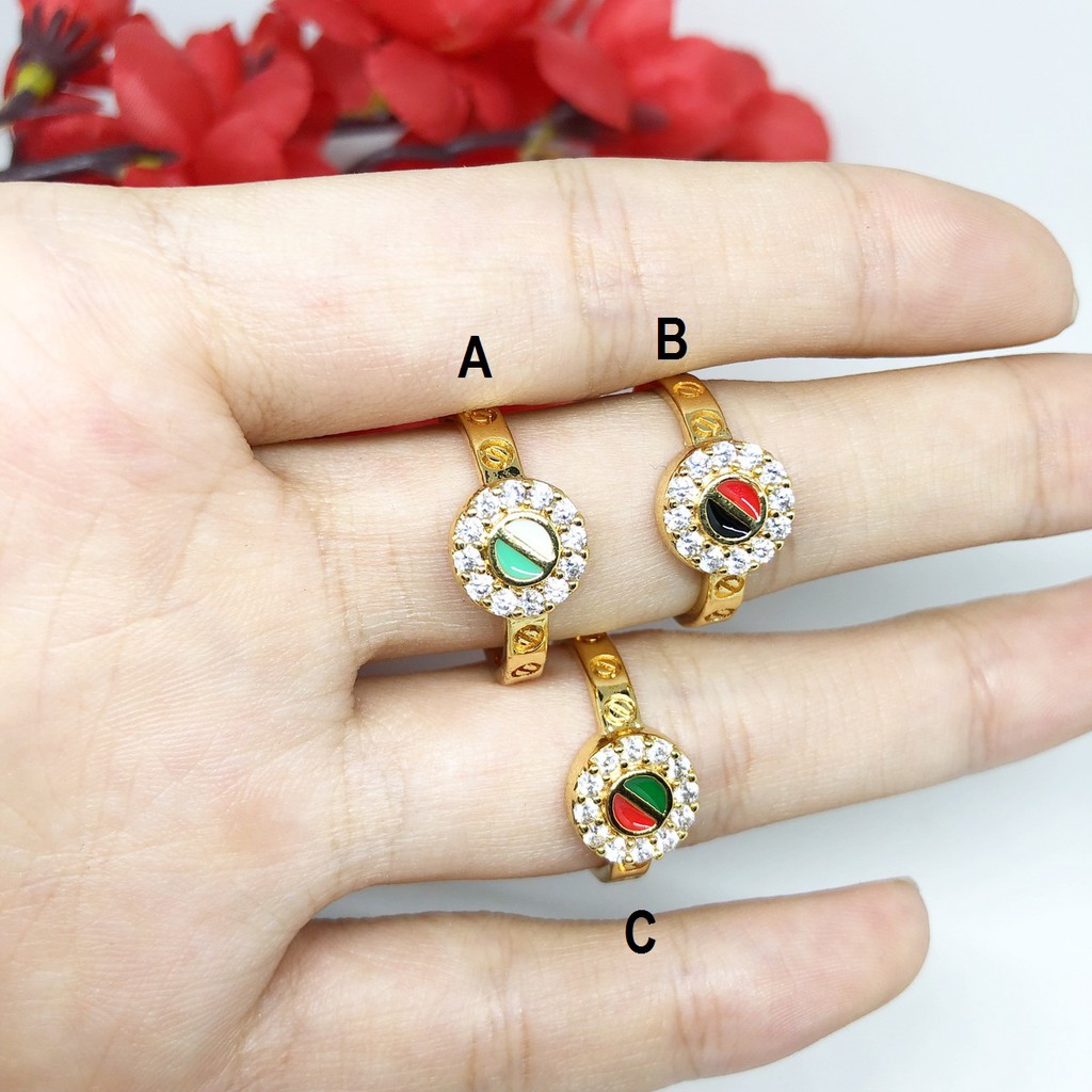 Cincin Yaxiya Bulat Warna Keliling Batu Putih - BR424