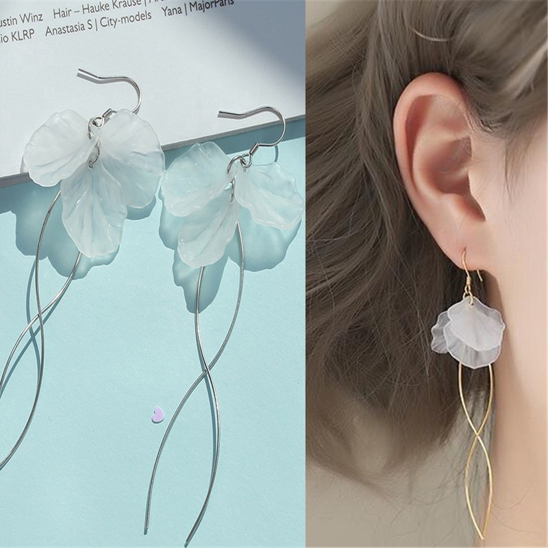 Image of 1pair Anting Giwang Panjang Model Kelopak Bunga dengan Rumbai untuk Wanita #0