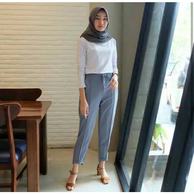 celana panjang wanita baggy pants begi pant bahan suede
