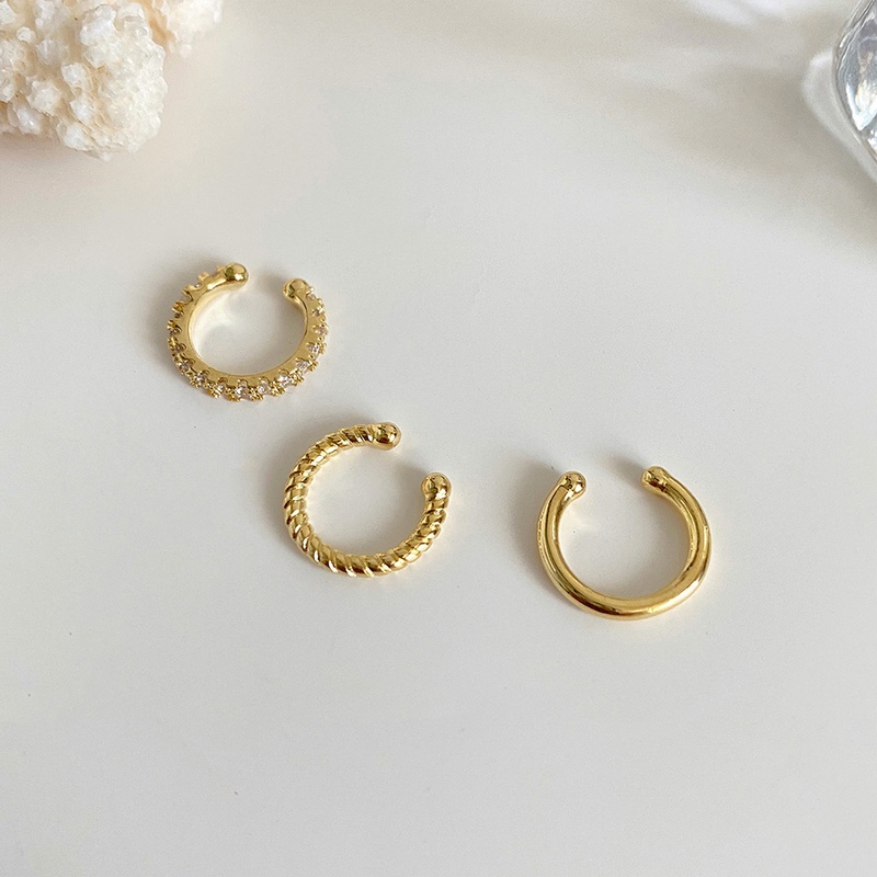 3pcs / Set Anting Klip Wanita Hias Berlian Imitasi Gaya Minimalis / Elegan / Korea / Simple Untuk Pesta