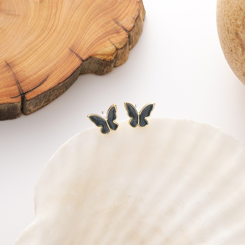 LRC Anting Tusuk Fashion Alloy Dripping Glaze Butterfly Flower Geometric Alloy Earrings K96982