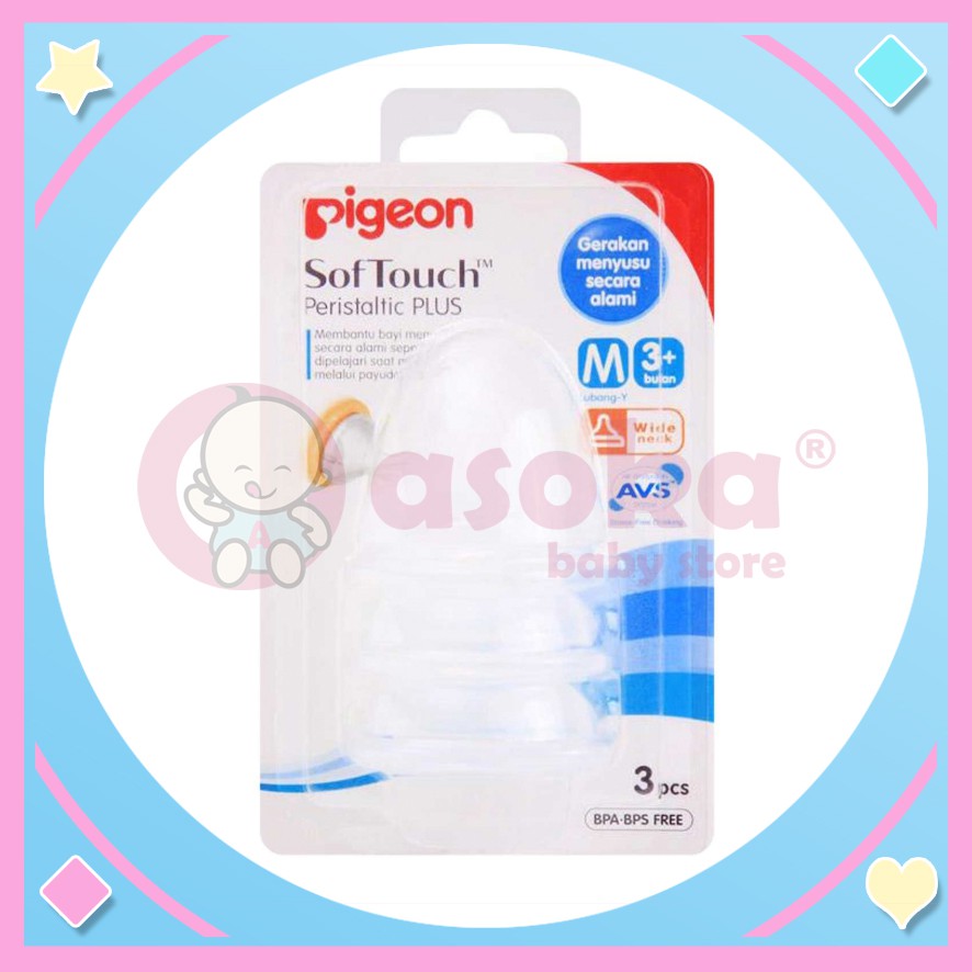 Pigeon Soft Touch Peristaltic Plus Nipple isi 3 Wide Neck Size M ASOKA