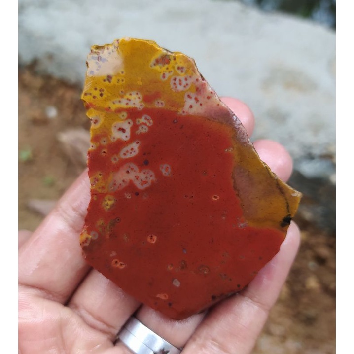 bahan lempengan batu akik pancawarna garut merah motif unik