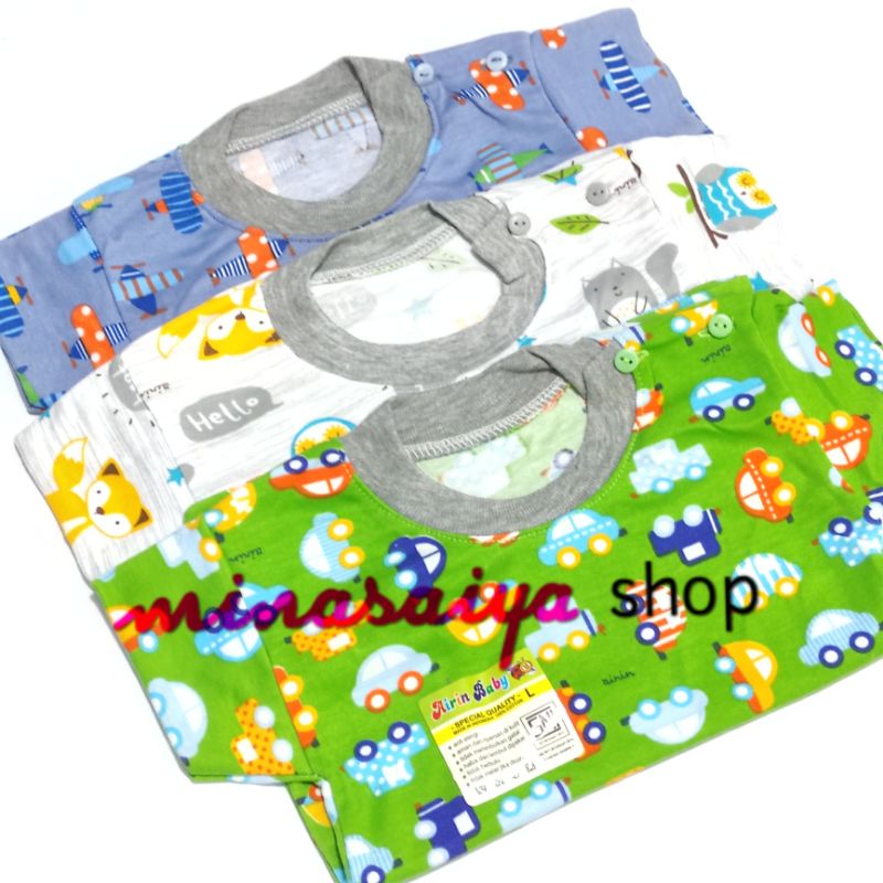 AIRIN BABY 3 pcs dan ecer Kaos Oblong Bayi SNI Motif Kancing Pundak Uk. S - XL