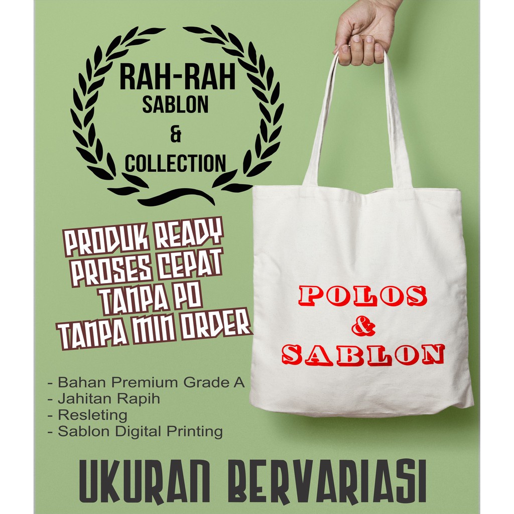 Tas Totebag | Goodie bag Blacu Resleting Premium Variasi Ukuran Polos dan Sablon Desain Bebas