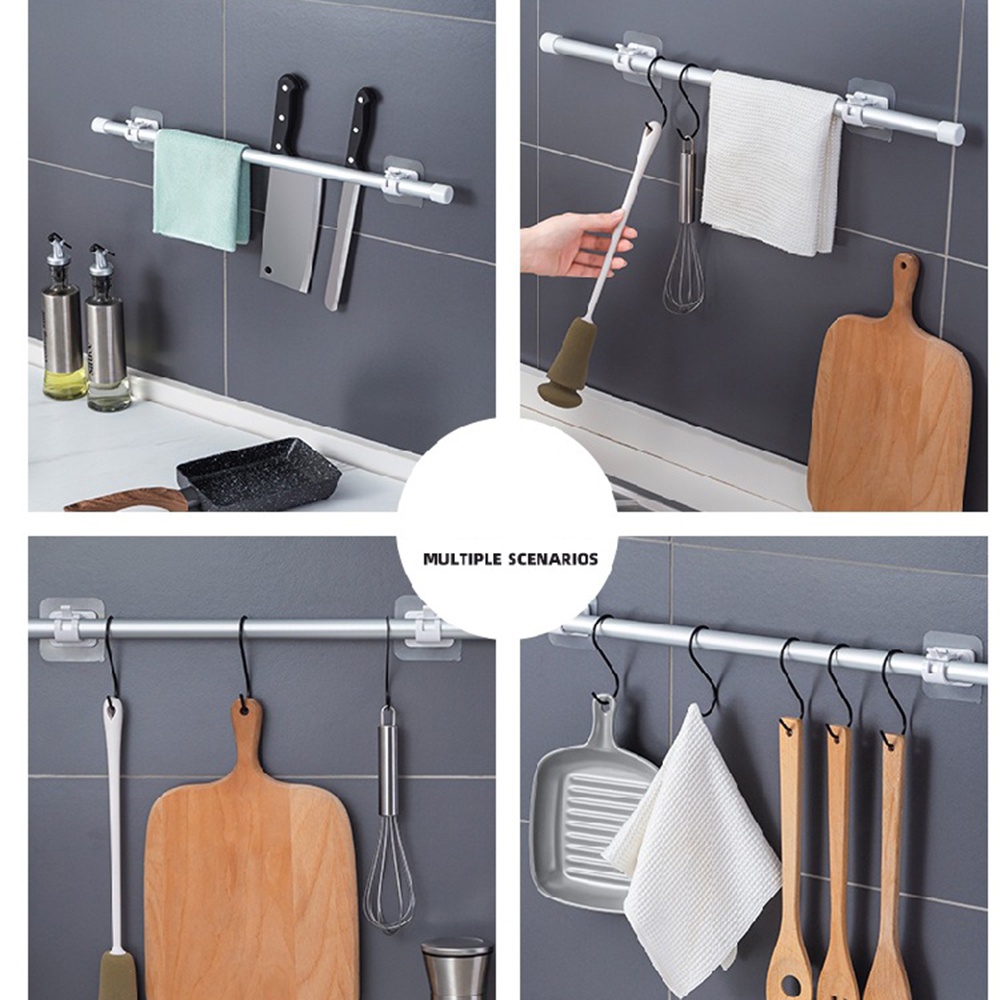 【COD Tangding】Self-adhesive Curtain rod Shelf Bracket Wall Hook Nail-free Adjustable Holders  Self Adhesive Wall Hooks  Magic Wall Rod