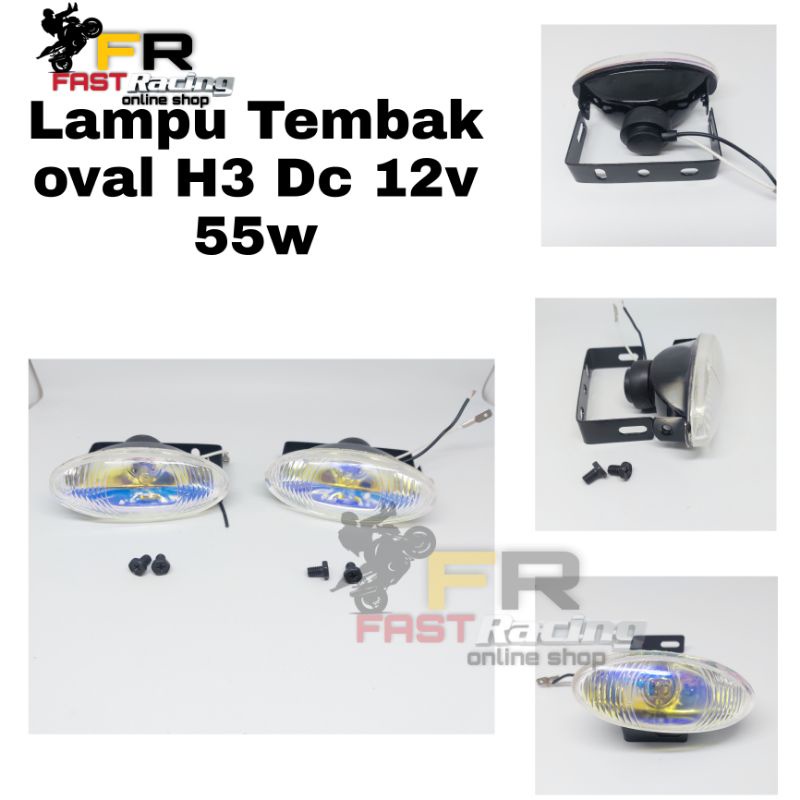 lampu tembak kabut Bulat / Lampu sorot bulat / Foglamp Oval universal motor mobil H3 Dc 12V 55watt