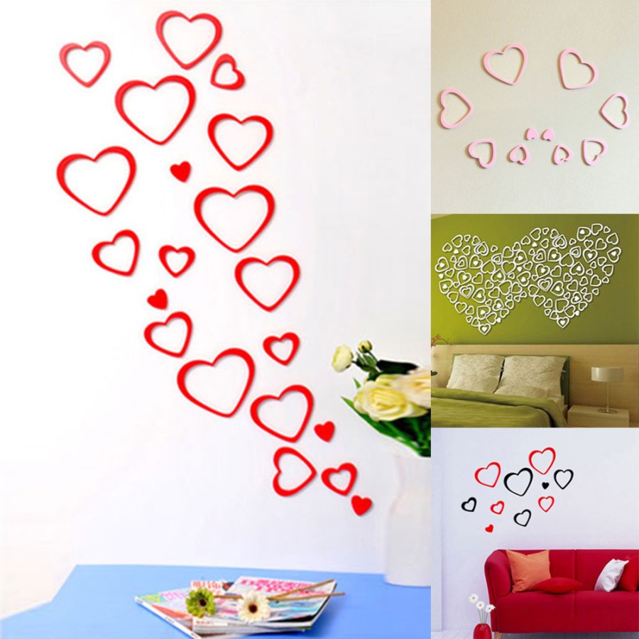 3D Wall Sticker Model HEART LOVE bahan kayu ringan Dekorasi Interior