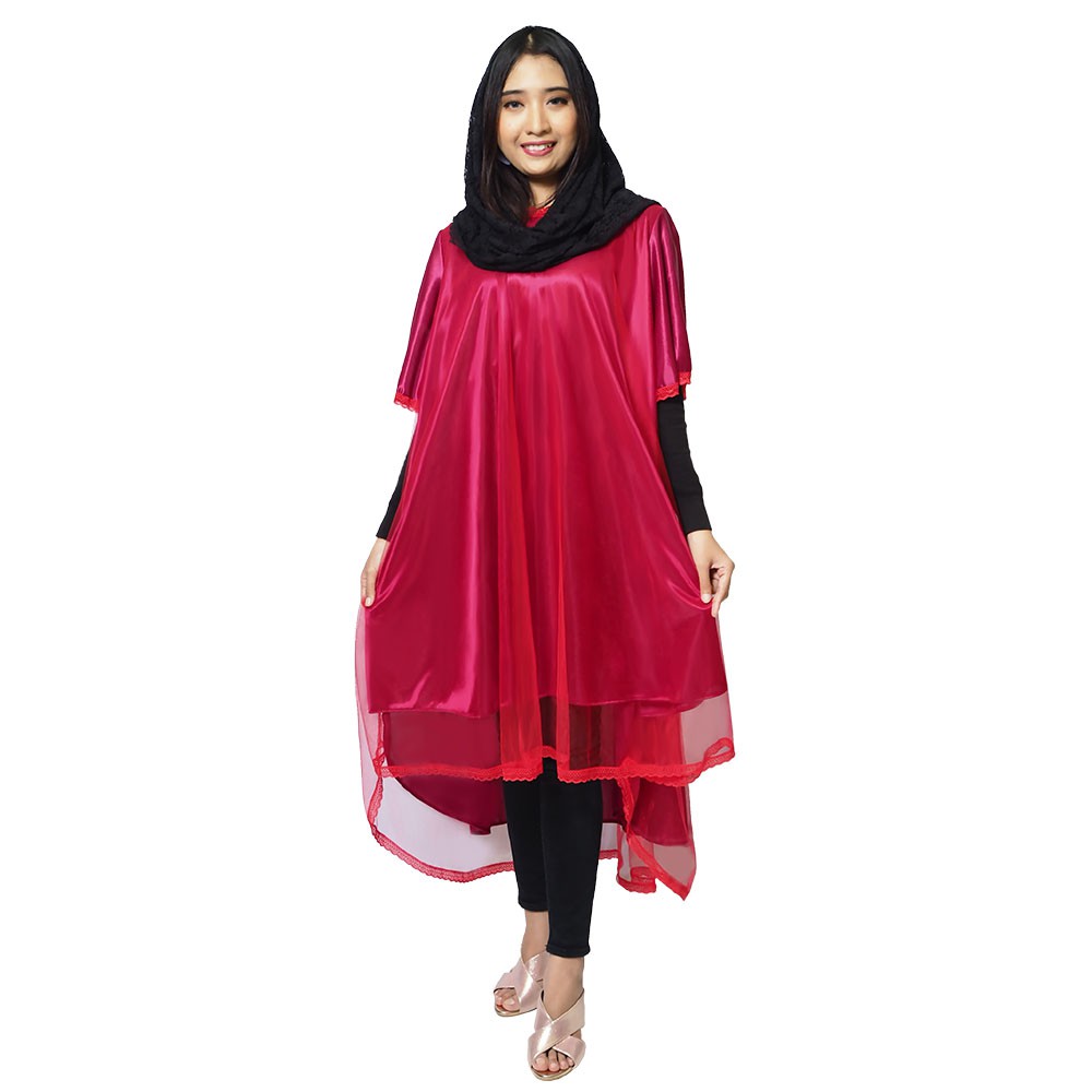 FOLVA tunik baju muslim lebaran satin 1135RGM merah all size