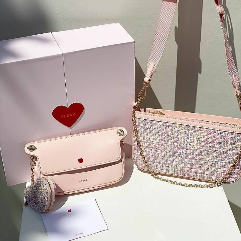 PEDRO Tweed Double Flap Shoulder Bag