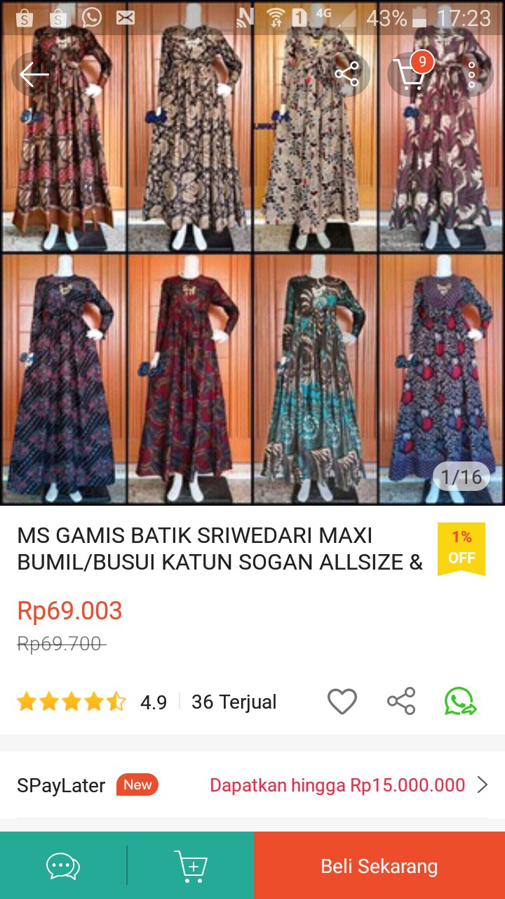 Ms Gamis Batik Sriwedari Maxi Bumil/busui Katun Sogan Allsize & Jumbo Cod Gamis Batik