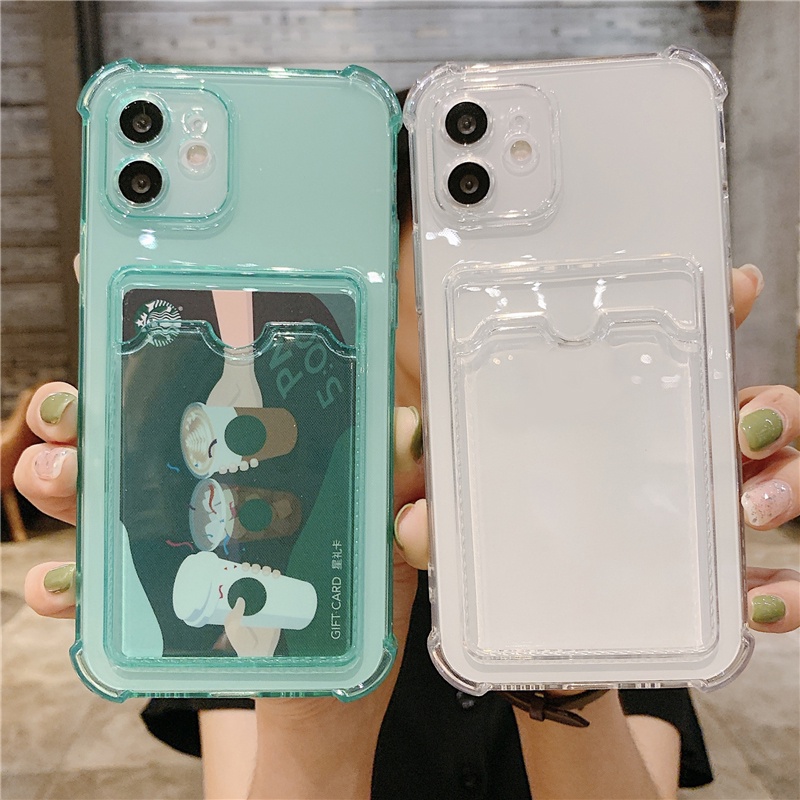 Soft Case TPU Transparan Shockproof Holder Kartu Untuk iPhone 6 6s 7 8 Plus 11 12 13 14 Pro MAX XS MAX X XR SE