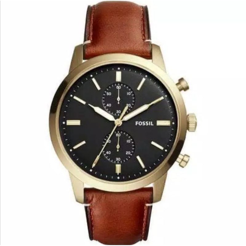 Jam Tangan Fossil FS5338 Chronograph Pria Black Dial Light Brown Original
