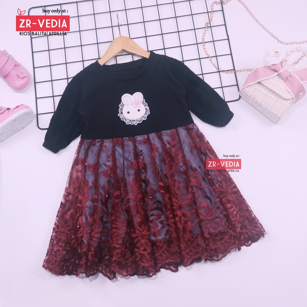 Dress Rara uk 1-3 Tahun / Gaun Brukat Pesta Import Premium Cewek Baju Dres Brokat Anak Perempuan