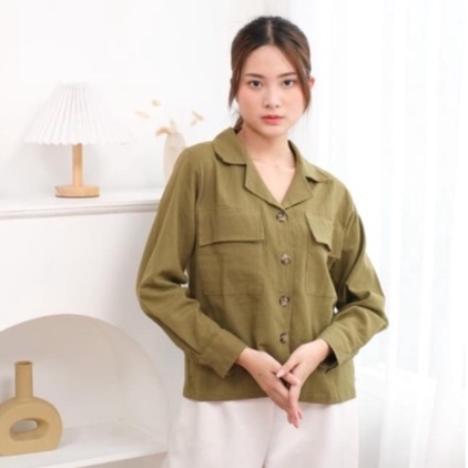 Kemeja Outer Linen | Kemeja Oversize Wanita | Kemeja Wanita Pocket Wanita Zeela - HOPYLOVY