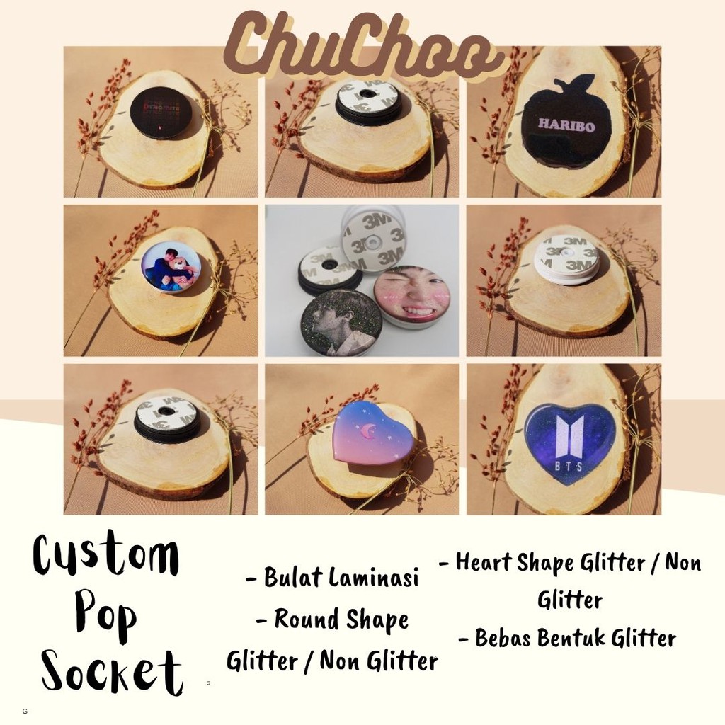 Custom Pop Socket / Griptok Laminasi Glitter Non Glitter (Baca Deskripsi)