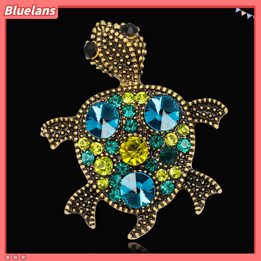 Bros Pin Bentuk Kura-Kura Aksen Berlian Imitasi Warna-Warni Untuk Aksesoris Dress Scarf