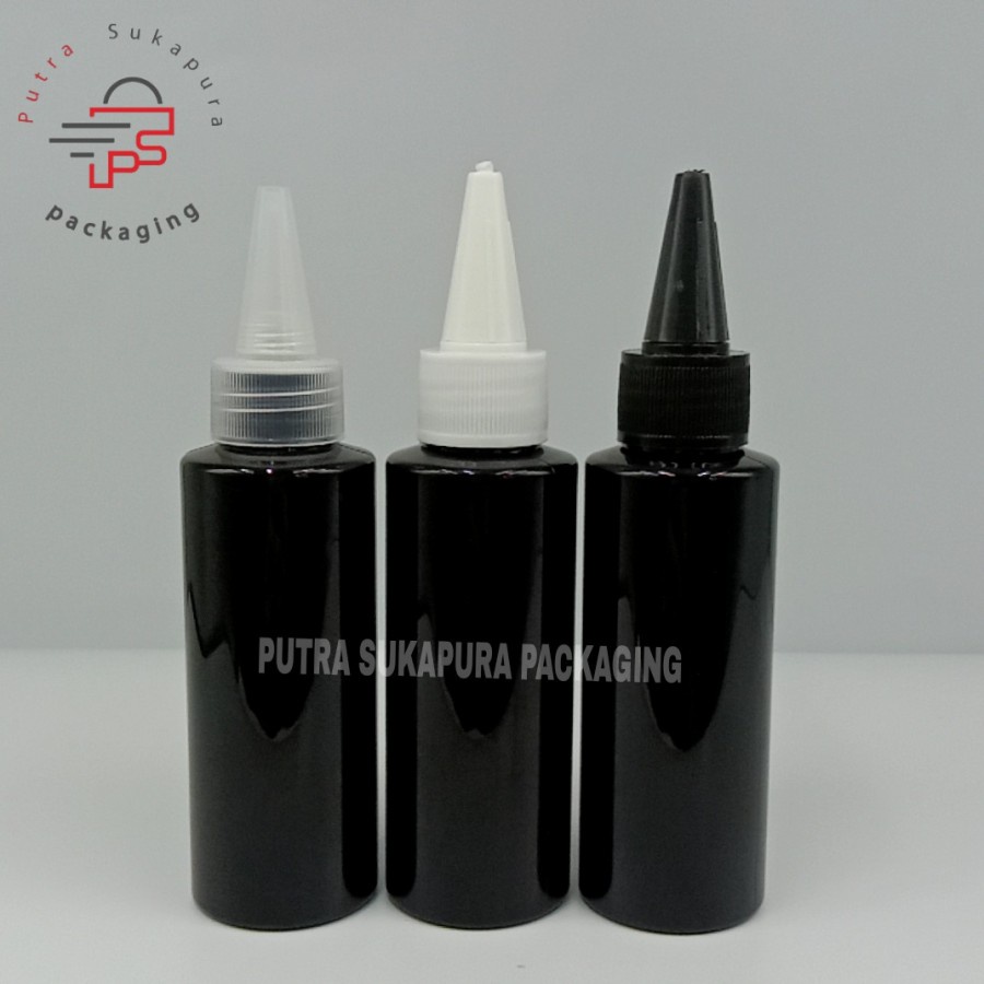 Botol kerucut 100ml hitam / Botol tinta 100ml hitam rf hitam / Botol plastik 100ml hitam rf tutup ke
