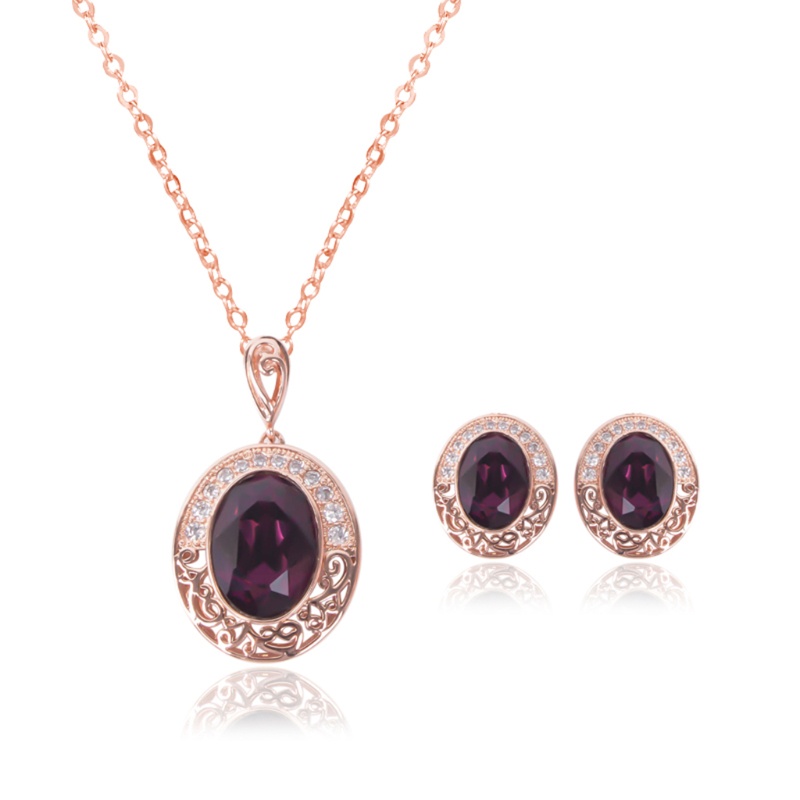 SIY  Vintage Women Jewelry Set Fantastic Purple Gemstone Pendant Necklace Earrings