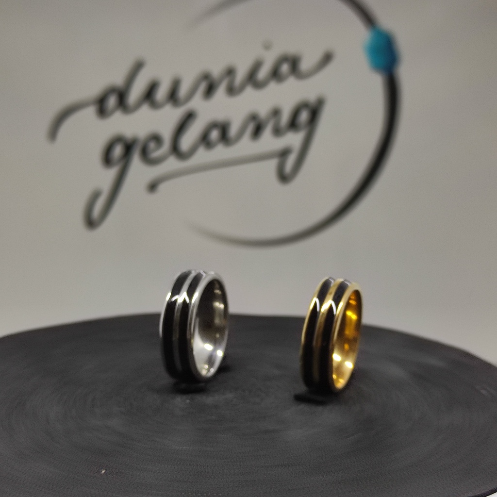 CINCIN TITANIUM GARIS HITAM SILVER GOLD / CINCIN PRIA WANITA ANAK COUPLE