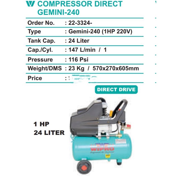 Compressor Gemini 240 WIPRO 24 lt