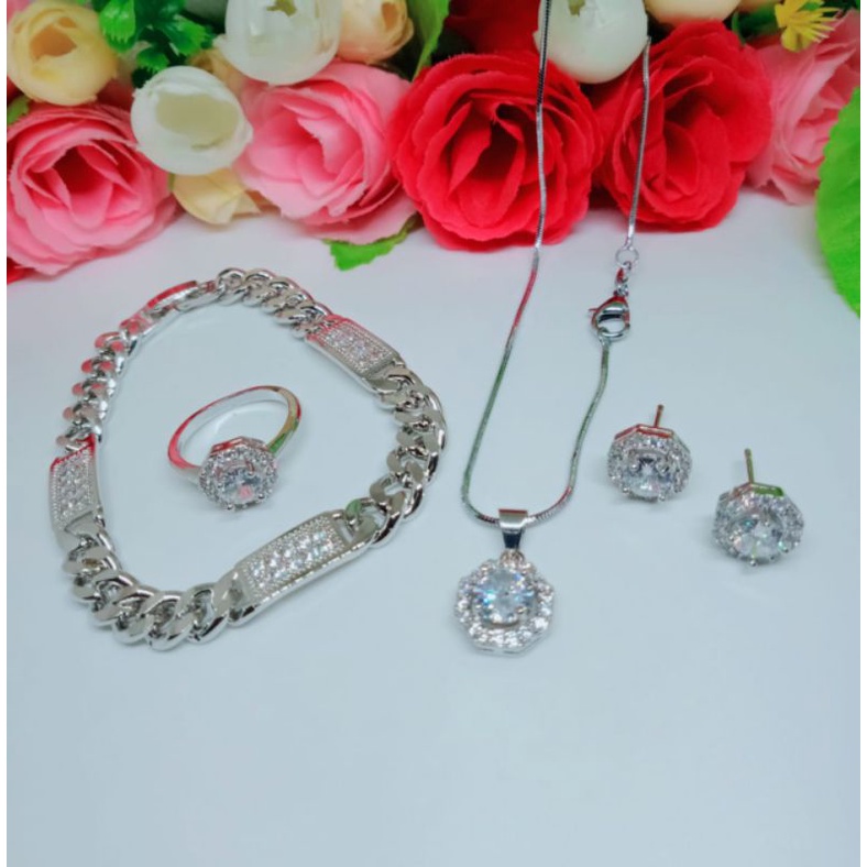 Set Perhiasan Tiga Plat Silver Cantik Terbaru