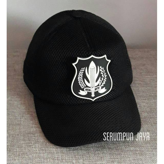 TOPI SECURITY LOGO PUTIH JARING DOUBLE MESH VELCRO DENGAN PATCH