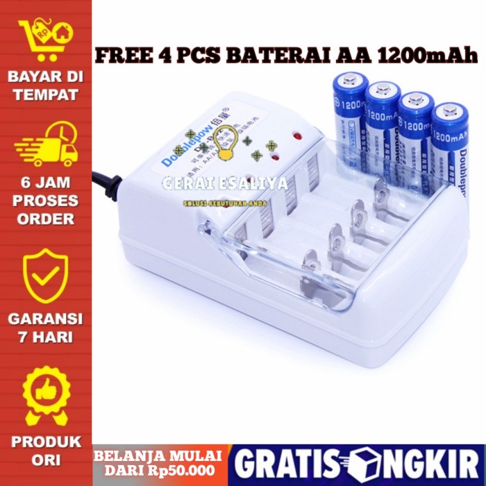 Charger Baterai AA/AAA 4 Slot FREE 4PCS Baterai AA 1200mAh