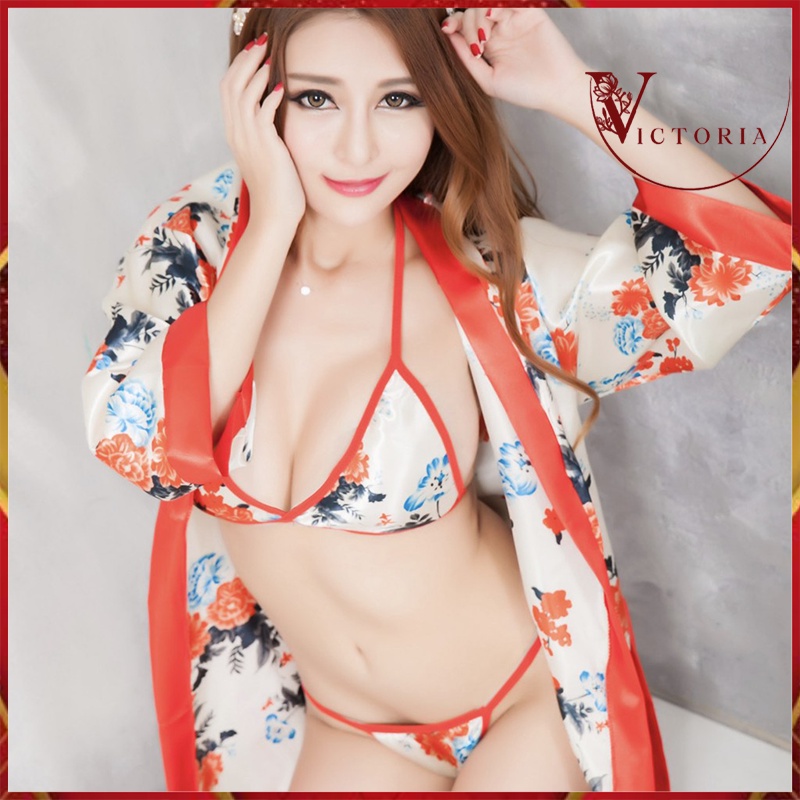 Victoria Lingerie Set Bunga Kimono Baju Tidur Kostum Jubah Jepang Terbaru 3044