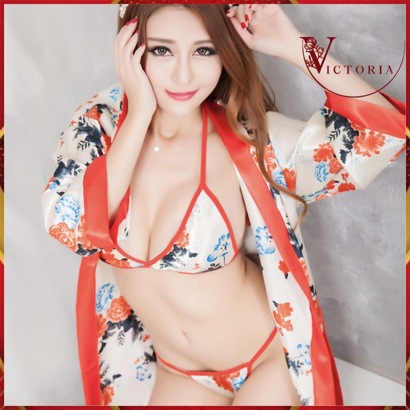 Victoria Lingerie Set Bunga Kimono Baju Tidur Kostum Jubah Jepang Terbaru 3044