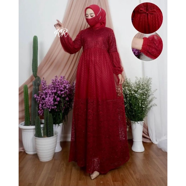 MAXY MUSTIKA TILE, BRUKAT FURING, GAMIS HIJAB MUSLIM, MAXY DRESS