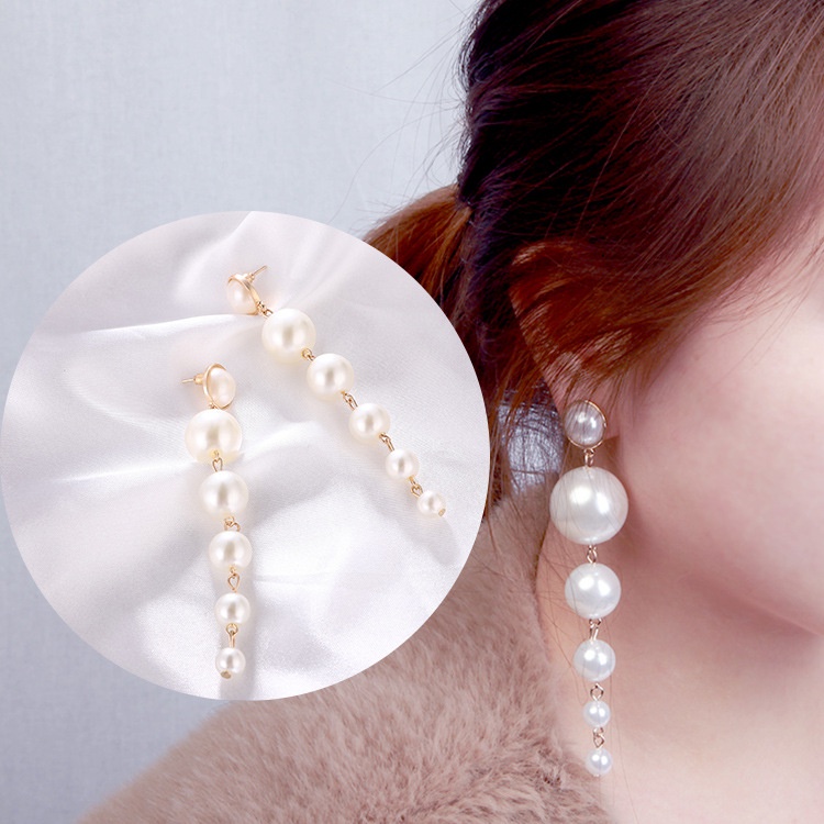 Eropa dan Amerika personalized sederhana pearl anting-anting panjang wanita Korea all-match fashionm