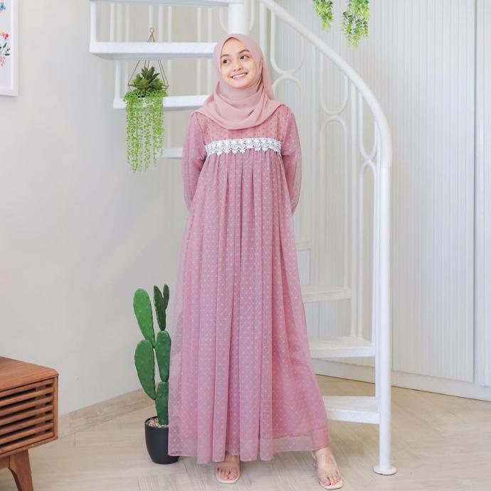Ivora Dress Maxy Gamis Brukat Kondangan L Gamis Edisi Lebaran Terbaru - Dusty Original