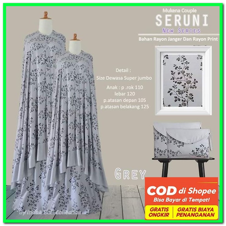 Mukenah Mukena Mungkena Terusan Katun Jumbo Dewasa Bordir Rayon M AZ871  Couple Ibu Dan Anak  Pasa