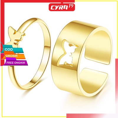 Cincin Rantai Emas Model Terbuka Gaya Retro Korea / Set Cincin korea Cincin wanita