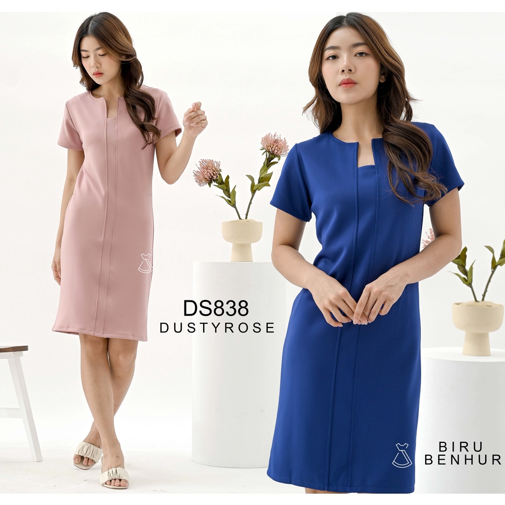 DS838 - DRESS KANTOR DRESS PESTA BASIC SEPAN STRETCH MURAH