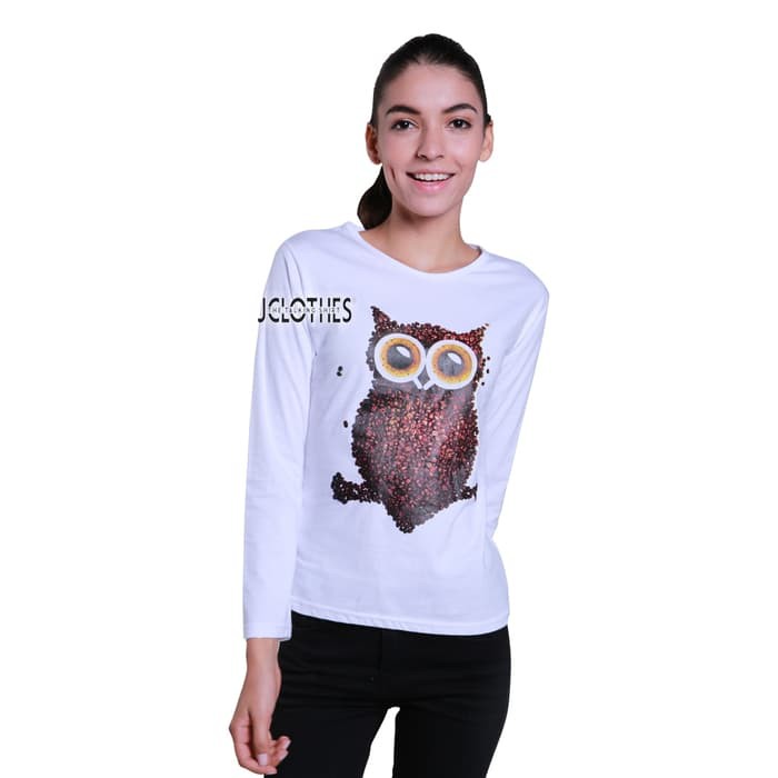 Kaos Lengan Panjang Wanita Owl - Putih