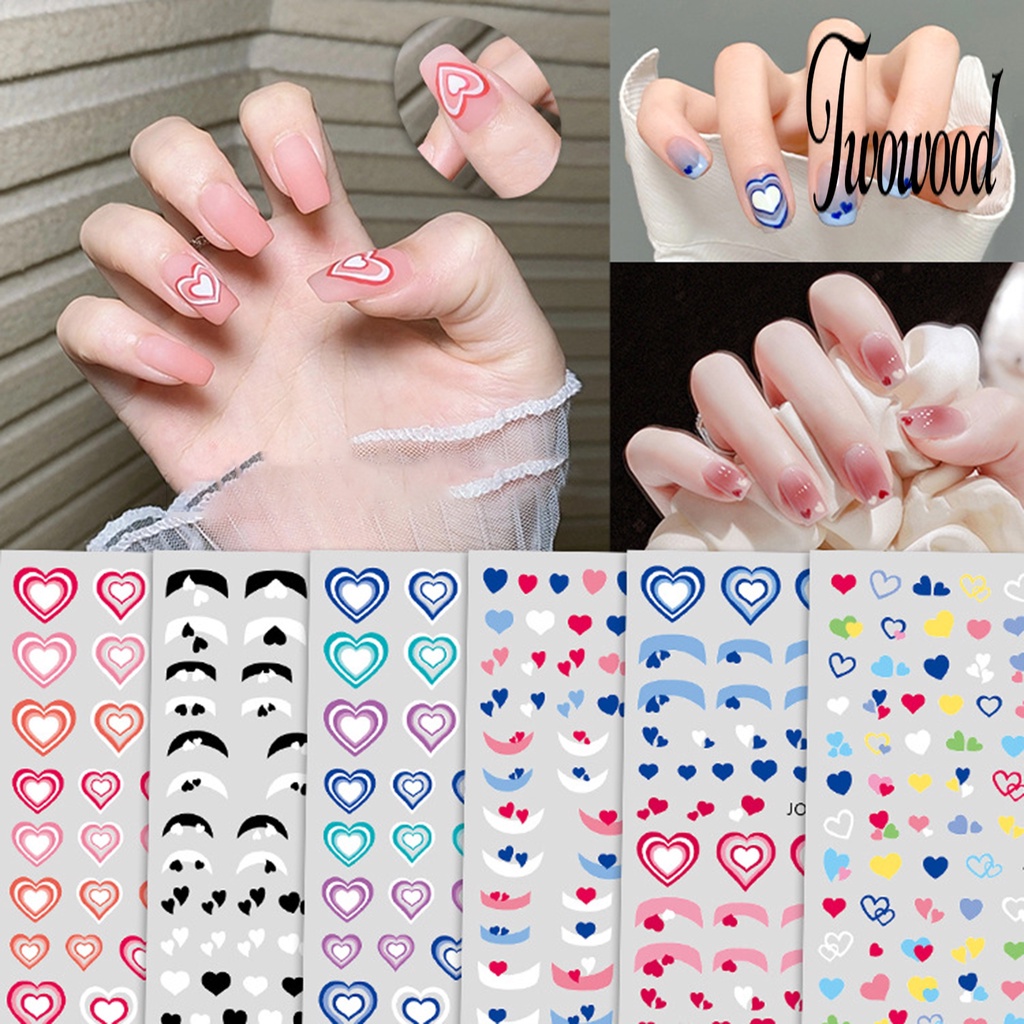 Twowood Stiker Kuku Motif Hati Tahan Air Untuk Nail Art DIY