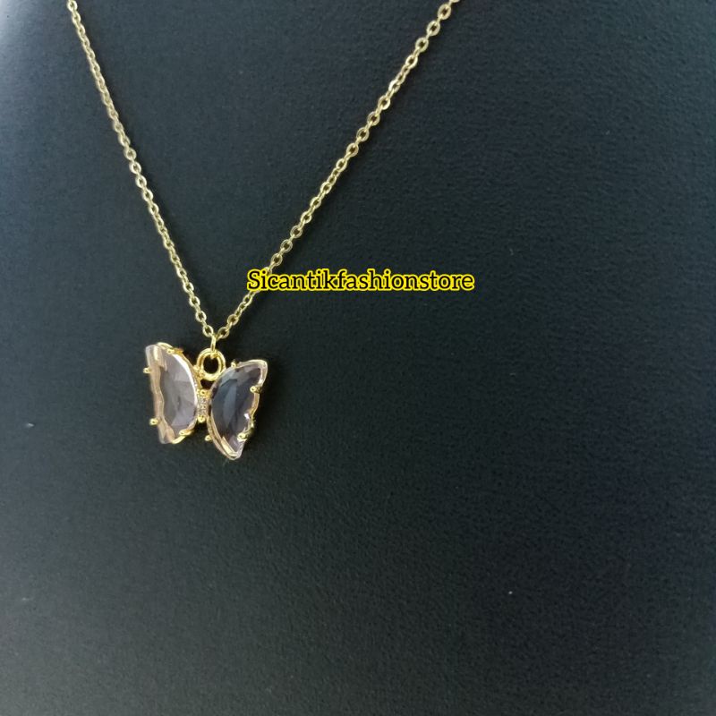 Kalung Wanita Titanium Liontin Kupu Kupu Warna Merah Terbaru Anti Karat selamanya Kalung Titanium Wanita Liontin Kupu Kupu Kupu Terlaris Mewah Kekinian Fashion Wanita Kalung Wanita